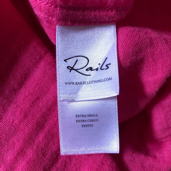 Rails Ellis Shirt XS Hibiscus Pink Button Down Top Gauze Cotton - Picture 6 of 15